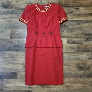 Mrs.Dorby Women's Vintage 80s Gold and Red Star Embellished Zip-Up Dress 12